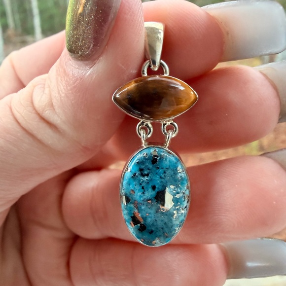 Jewelry - Turquoise & Tiger’s Eye Double Stone Pendant | 925 | Natural Healing Gemstone